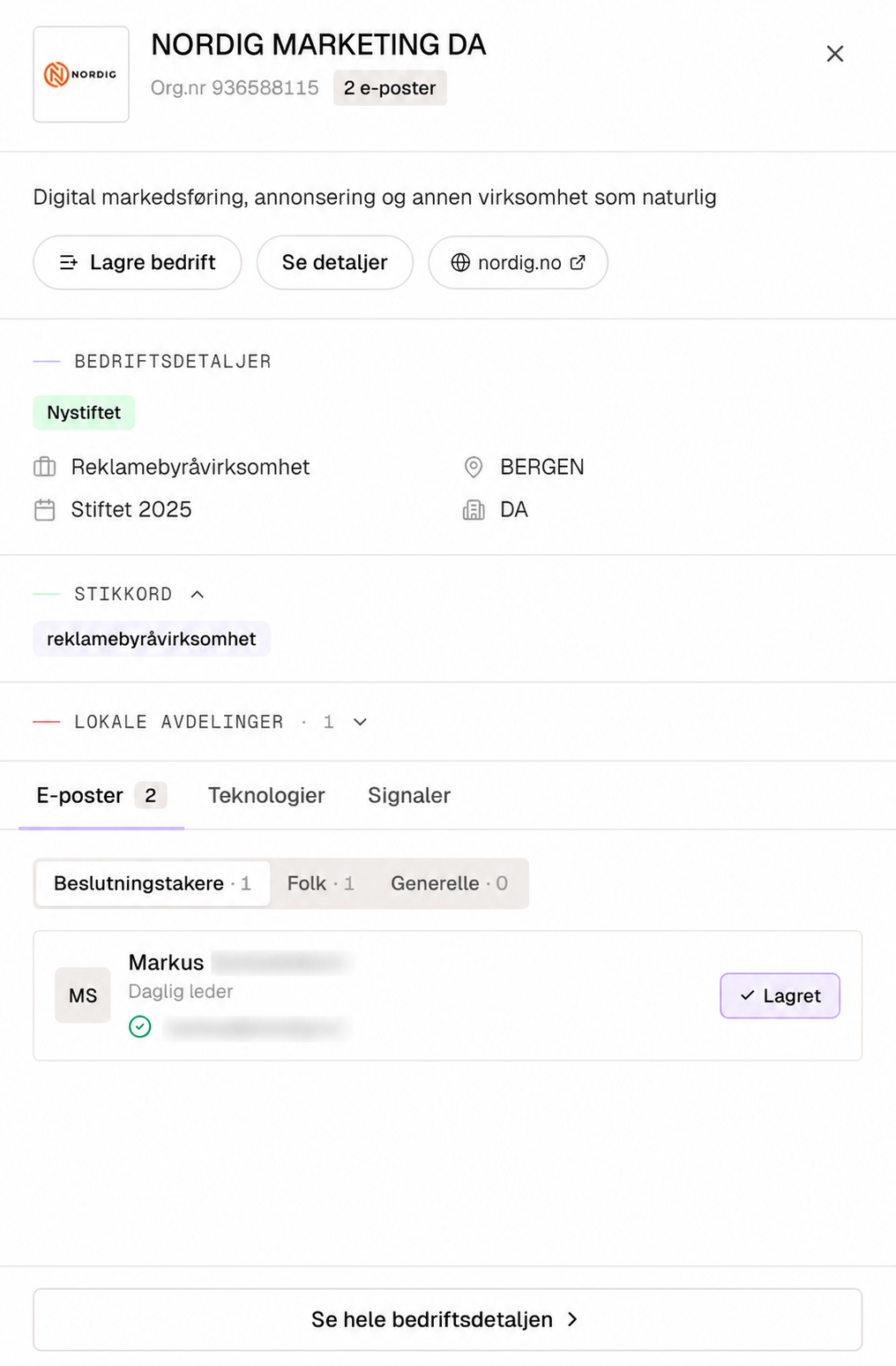 Fision — bedriftsdetaljer med beslutningstakere, e-post og telefon